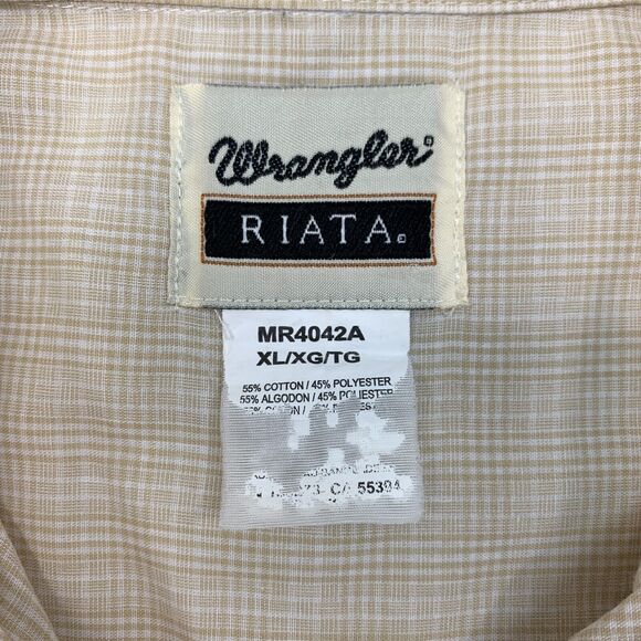Wrangler Shirt Mens XL Extra Large Maze Beige Plaid Cotton Blend Button Down - Picture 5 of 8